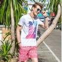 Short Masculino Curto Praia Estampada Vermelha acima do joelho