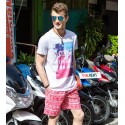 Men's Short Short Red Printed Beach above the knee