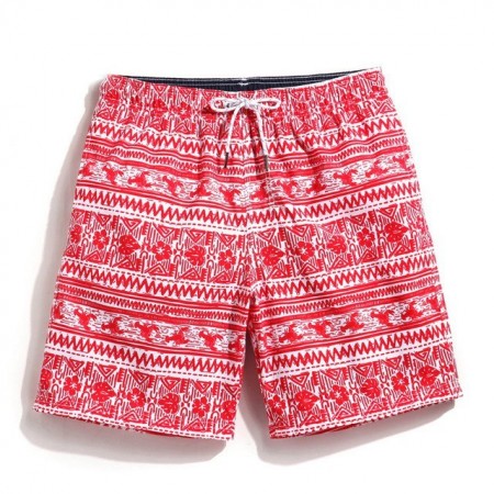 Men's Short Short Red Printed Beach above the knee