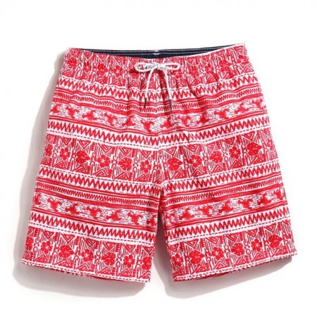 Short Masculino Curto Praia Estampada Vermelha acima do joelho