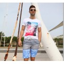 Short Masculino Moda Praia Listrado Play Boy Bonito Neutro