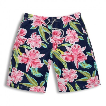 Short Chronic Male Casual Floral Pattern Pink Colorful Flowers