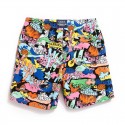 Short Estampado Cartoon Desenhos Abstratos Colorido Masculino Casual