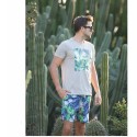 Bermuda Masculina Tendencias de Verão Estampa Floral Fundo do Mar