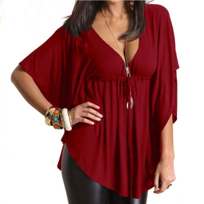 Blouse Plus Size Ladies Fashion Casual Black, red and green