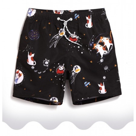 Men's Casual Bermuda Fun Galactic Cat Print