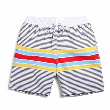 Short Branco Masculino Listrado Praia Casual Estilo Limpo