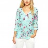 Blue Floral Blouse Casual Women Sleeveless Summer Long