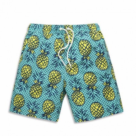 Men's Short Bermuda Patterned Pineapple Casual Summer Beach Adjustable