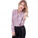 Camisa Social Moda Feminina Lilas de Trabalho Manga Longa Formal