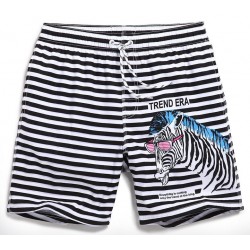 Short de Praia Masculino Listrado Zebra Preto e Branco Trend