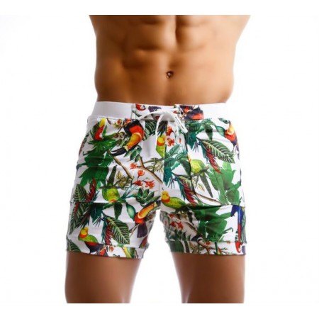 Bermuda de Banho Abertada Masculina Estampada Floresta Tropical