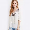 Blouse Casual Embroidery Casual Female White and Blue