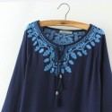 Blouse Casual Embroidery Casual Female White and Blue