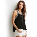 Blouse Casual Linen Female Black and White Summer