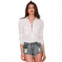 Blouse Women White Adventure with Modern Pockets