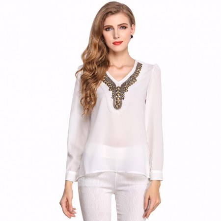 Blusa Senhoras Feminino Casual Branco e Preto de Trabalho