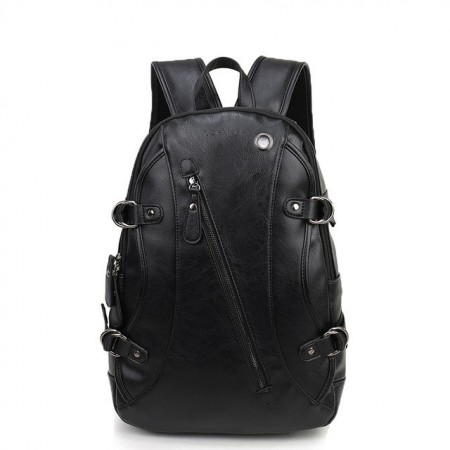 Mochila Estilo Rock Star Preta Masculina Couro Liso Escolar ou Casual