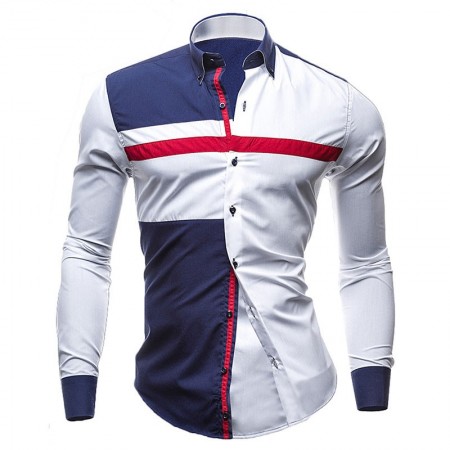 Camisa Casual Esportiva Jovem Branco e Azul