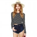 Blouse Black Striped Long Sleeve Shirt Style Top T Fashion