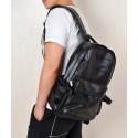 Men's College Backpack in Waterproof Black Leather