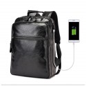 Men's Business Black Backpack Sophisticated Leather Slim USB Battery