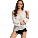 Blouse Casual Beach White Women's Lace Long Sleeve