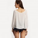 Blusa Casual Praia Branca Feminina de Renda Manga Longa