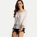 Blusa Casual Praia Branca Feminina de Renda Manga Longa