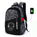 Mochila Estudantil Oxford com USB Estampada Desenhos Unisex