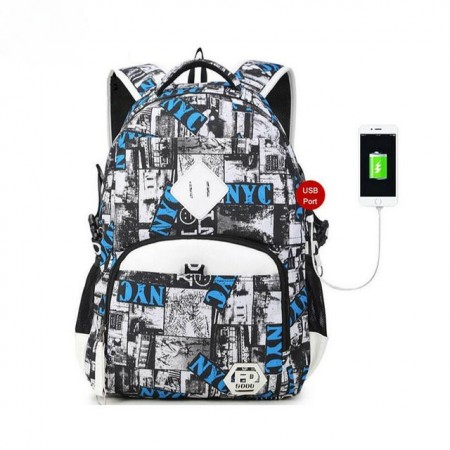 Printed School Backpack Casual Newspaper Unisex USB Clippings