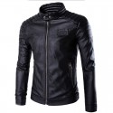 Jaqueta Couro Liso Moto Masculina Trabalho Casual Slim Manga Longa