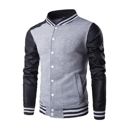 Hooded jacket Casual Male College Shredded Leather Sleeves