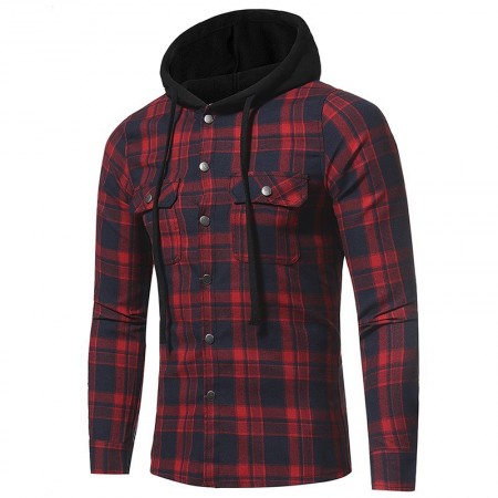 Camisa Casual Masculino Com Capuz Xadrez Moda inverno