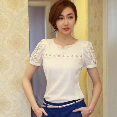 Blouse Top T Women's White Lace Casual V-Neck