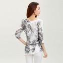 Blouse Long White Embossing Graphite Ladies Casual Top T