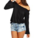 Blouse Casual Long Sleeve Black Pink and White Boatneck Women