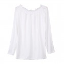 Blusa Casual Manga Longa Preta Rosa e Branca Gola Canoa Feminina