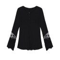 Blusa Top T Feminina Manga Longa Preta e Branca Moda Inverno