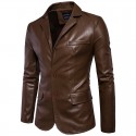 Blazer Couro Liso Marrom Masculino Casual Formal Elegante