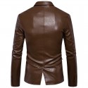 Blazer Couro Liso Marrom Masculino Casual Formal Elegante