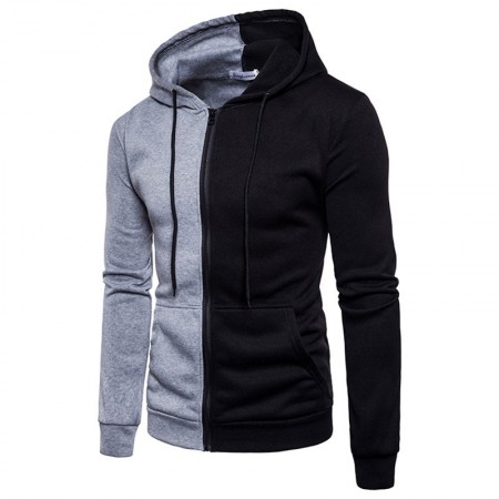 Moletom Basico Masculino Retalhado Casual Zipper Capuz