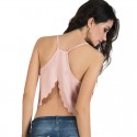 Mini Blusa Rosa Feminina Regata Moda Verão Casual em Chiffon