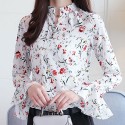 Camisa Feminina Manga Comprida Solta Flor Chiffon Estilo Casual