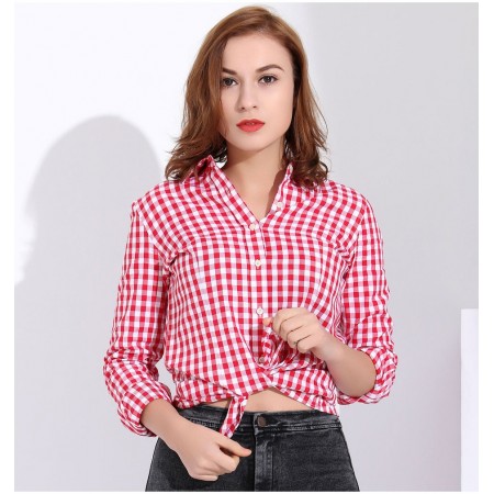 Camisa Xadrez Feminina Casual Ingles Manga Longa Vermelha