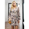 Vestido Floral de Inverno Feminino Manga Comprida Zipper Cintura Alta