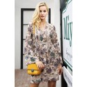 Floral Winter Dress Women's Long Sleeve Zipper High Waist