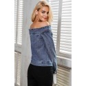 Casaco Feminino De Inverno Basico De Ombro Barra Pescoço Jeans