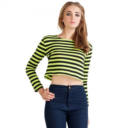 Mini Bee Striped Blouse Long Sleeve Green and Pink Shirt Women