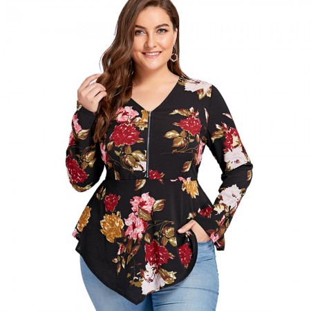 Women's Floral Blouse Long Sleeve Casual Asymmetric Casual